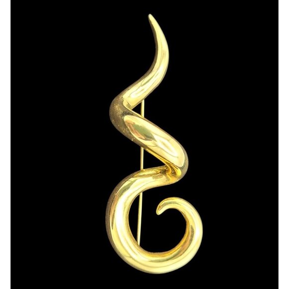 Vintage Gold-tone Metal Curly Abstract Spiral Brooch Elegant Pin Jewelry 3in - Picture 3 of 5